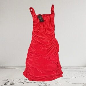 21 Saints Red Ruched Mini Bodycon Cocktail Dress Size XS Extra Small NEW